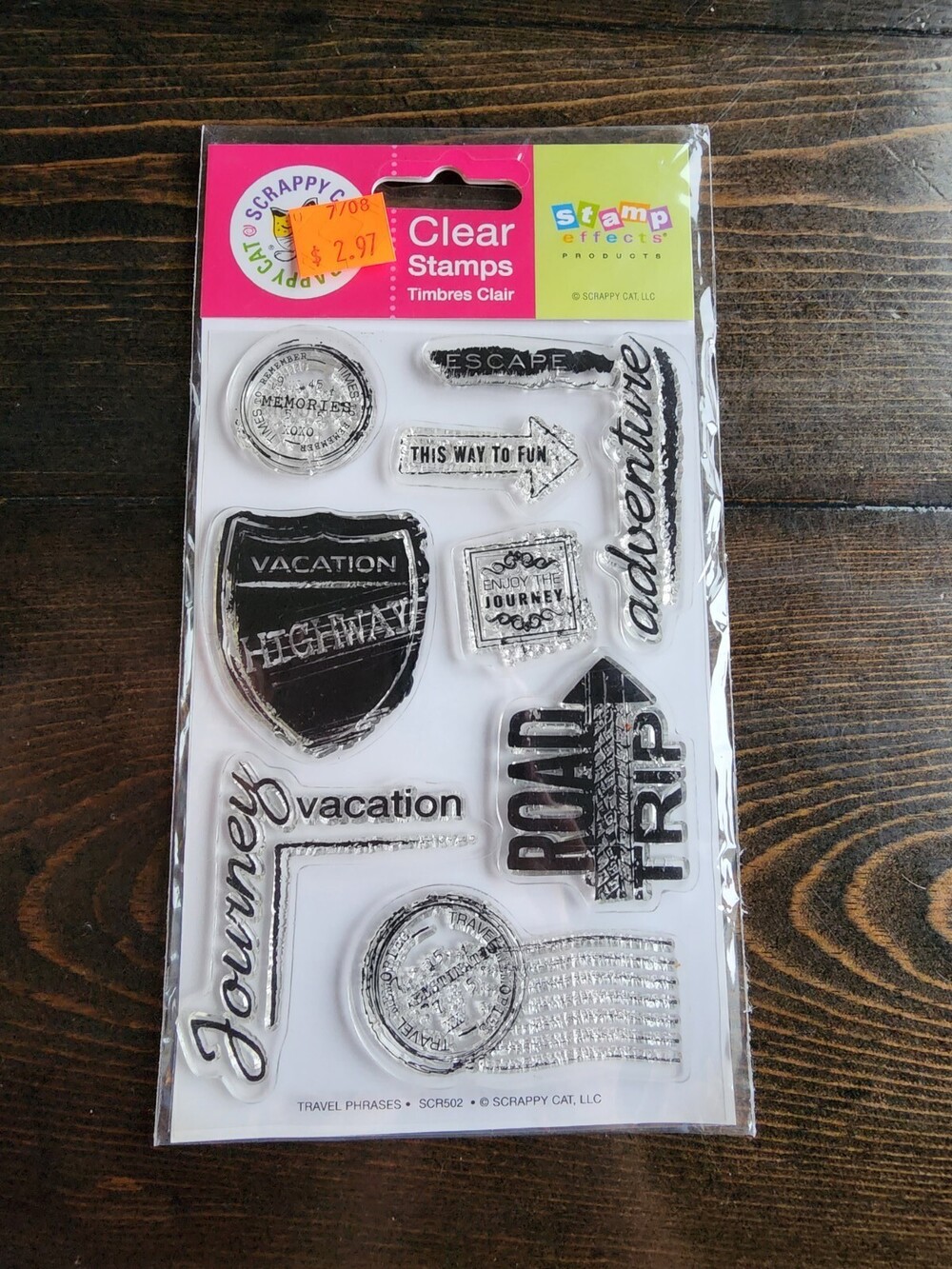 Scrappy Cat Stamps Travel Phrases Clear Cling Stamp Set #SCR502 RETIRED New #18